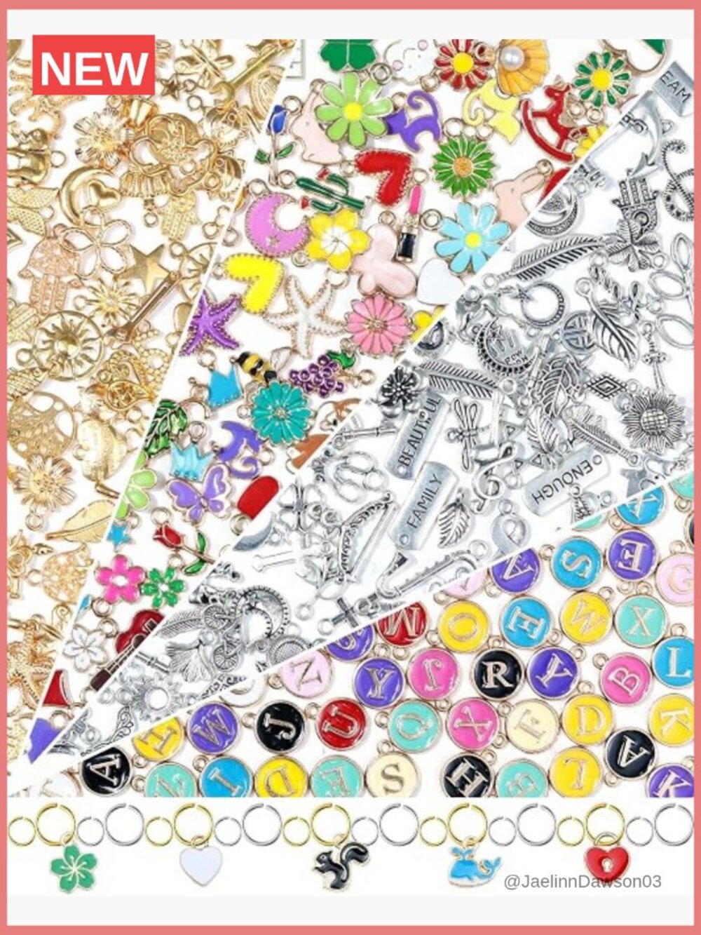 216PCS Assorted Gold & Silver Charms with Jump Rings for DIY Jewelry Craft